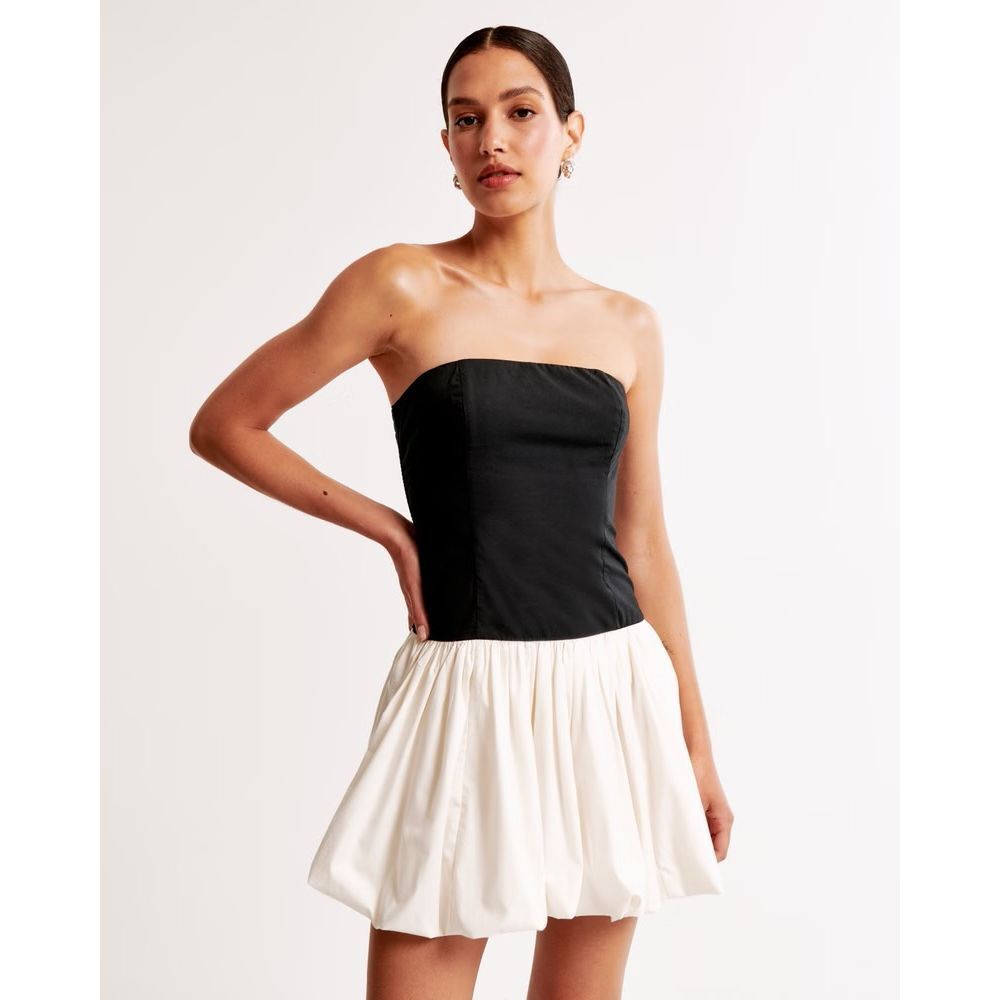 NEW Abercrombie & Fitch Black & White Bubble Hem Mini Dress Size S